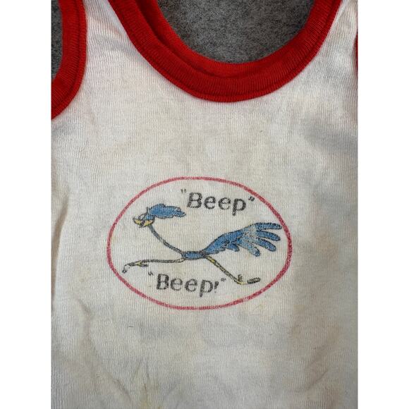 VINTAGE 70s Road Runner Beep Beep Tank Top Infant Baby 3-6M White Looney Tunes - Picture 5 of 6